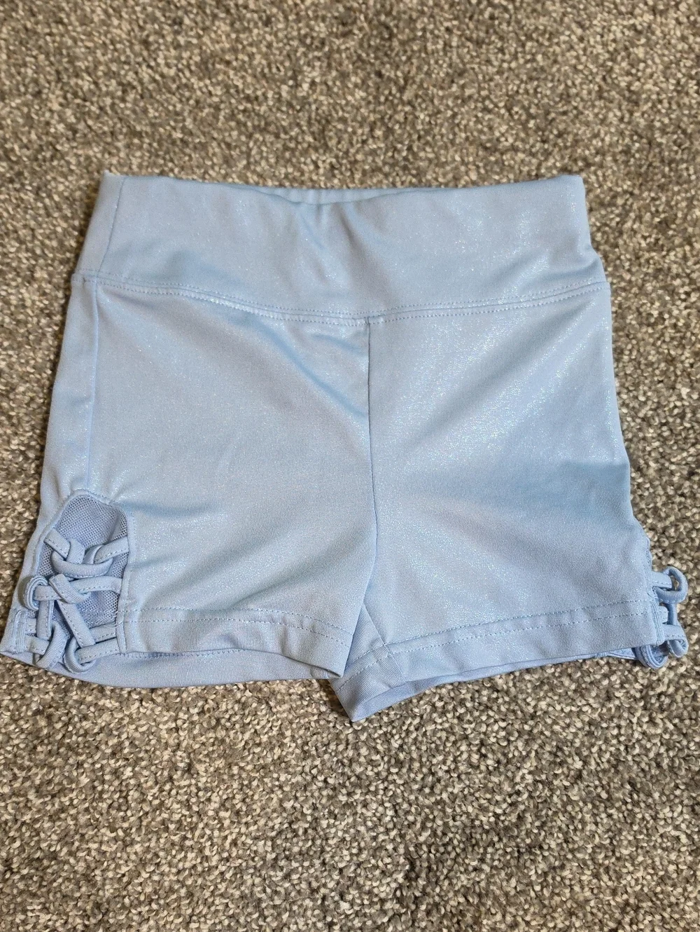 Light Blue Girls Justice Athletic Shorts with Side Lace Detail